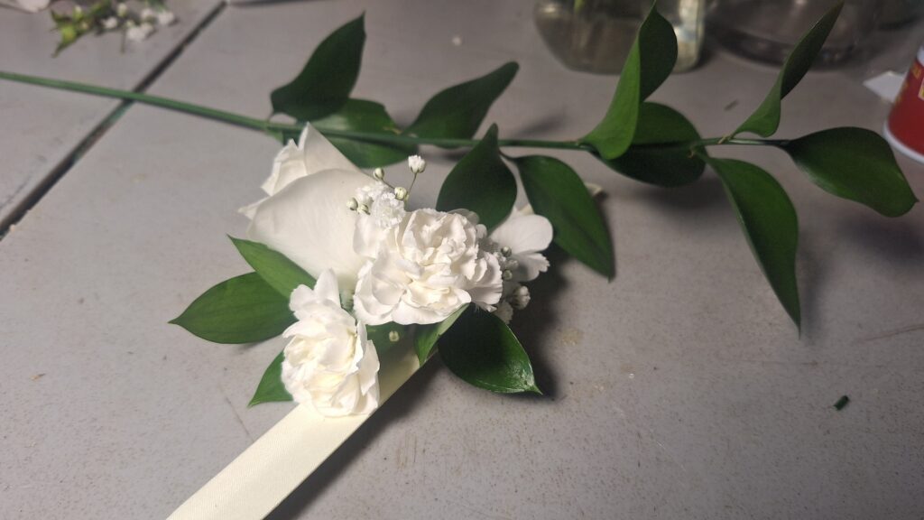 Classic White Corsage with Greenery