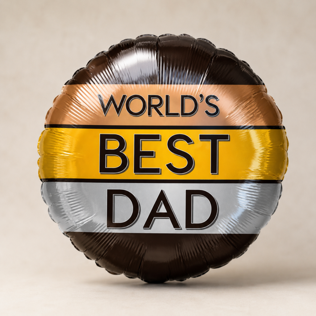 Best Dad Balloon with metallic gold, bronze, and silver tones paired with fresh flowers from allthepeoplesflowers.com, delivered across Cincinnati and Northern Kentucky.