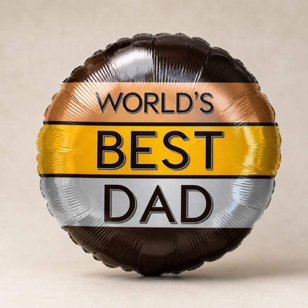World's Best Dad Balloon Best Dad Balloon with metallic gold, bronze, and silver tones paired with fresh flowers from allthepeoplesflowers.com, delivered across Cincinnati and Northern Kentucky.