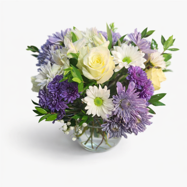 Handcrafted bouquet of fresh roses, lilies, and daisies arranged by Local Cincinnati Florist at allthepeoplesflowers.com.