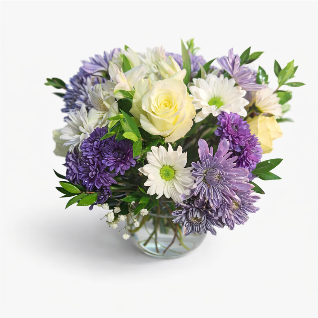 Handcrafted bouquet of fresh roses, lilies, and daisies arranged by Local Cincinnati Florist at allthepeoplesflowers.com.