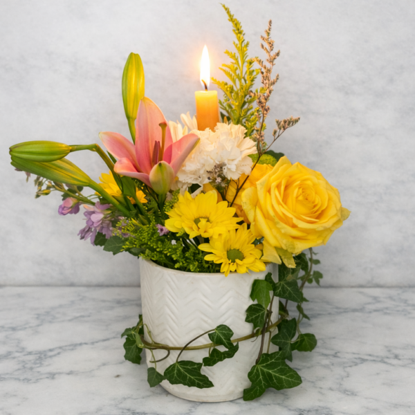 Designer Choice Sympathy Centerpiece with premium fresh flowers, delivered by local Cincinnati florist across Northern Kentucky.