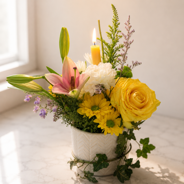 Designer Choice Sympathy Centerpiece with premium fresh flowers, delivered by local Cincinnati florist across Northern Kentucky.