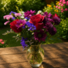 “She’s Royal Wildflower Edition bouquet with red roses, purple chrysanthemums, magenta daisies, and seasonal blooms, handcrafted by local Cincinnati florist allthepeoplesflowers.com.”