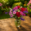 “She’s Royal Wildflower Edition bouquet with red roses, purple chrysanthemums, magenta daisies, and seasonal blooms, handcrafted by local Cincinnati florist allthepeoplesflowers.com.”