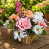 Coraline bouquet by local Cincinnati florist featuring roses, carnations, daisies, and sunflowers arranged with freshness and elegance.