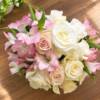 Blush and Hush Bouquet with pastel roses and lilies, handcrafted by local Cincinnati florist.