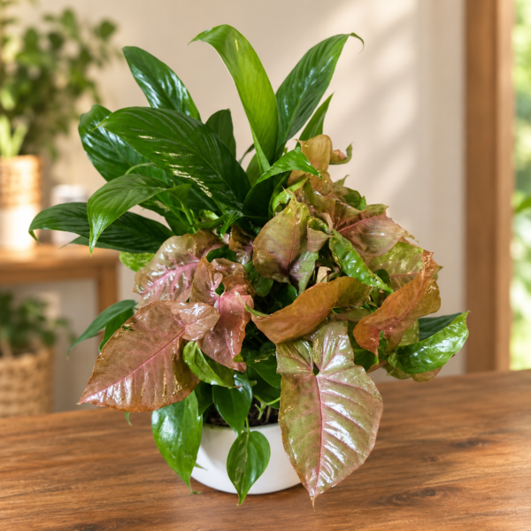Deluxe Dish Garden Deluxe Dish Garden with fresh flowers and lush greenery, handcrafted by Cincinnati florist for same‑day delivery.