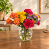 Fall Mini Vase with orange roses, yellow daisies, pink carnations, and purple asters, handcrafted by local Cincinnati florist.