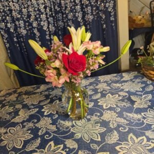 Fresh Stargazer lilies and red roses bouquet delivered in Cincinnati and Northern Kentucky