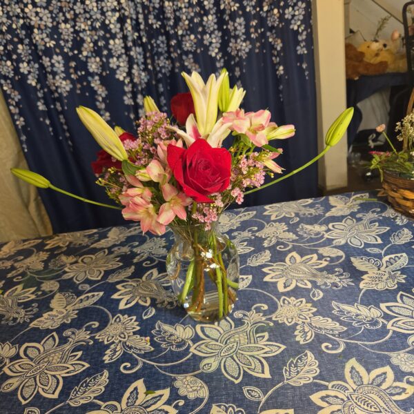 Fresh Stargazer lilies and red roses bouquet delivered in Cincinnati and Northern Kentucky